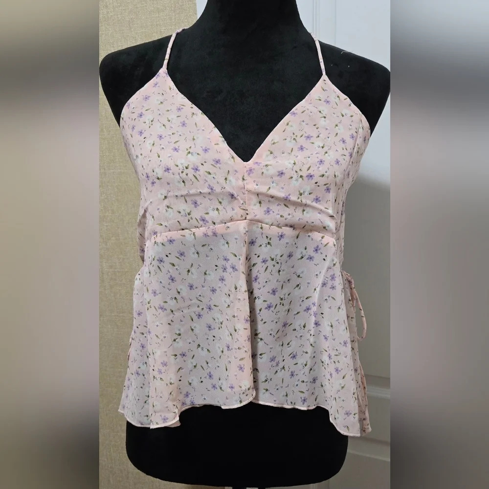 Floral Print V-Neck Criss-CrossBack Flare Tank Top #431-433 - Picture 6 of 11